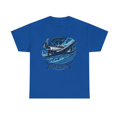 A model wearing the Vintage Propeller Plane T-Shirt, showcasing the relaxed fit and stylish aviation graphic.