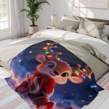 Cute Reindeer Fleece Blanket - Holiday Christmas Cozy Throw for Kids with a happy family celebrating the holidays.
