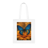 Blue Butterfly Cotton Tote — Nature Floral Reusable Shopper Bag photographed against a nature backdrop, standing out with vibrant colors.