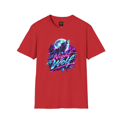 Night Wolf T-Shirt Retro Neon Wolf Graphic Tee Red