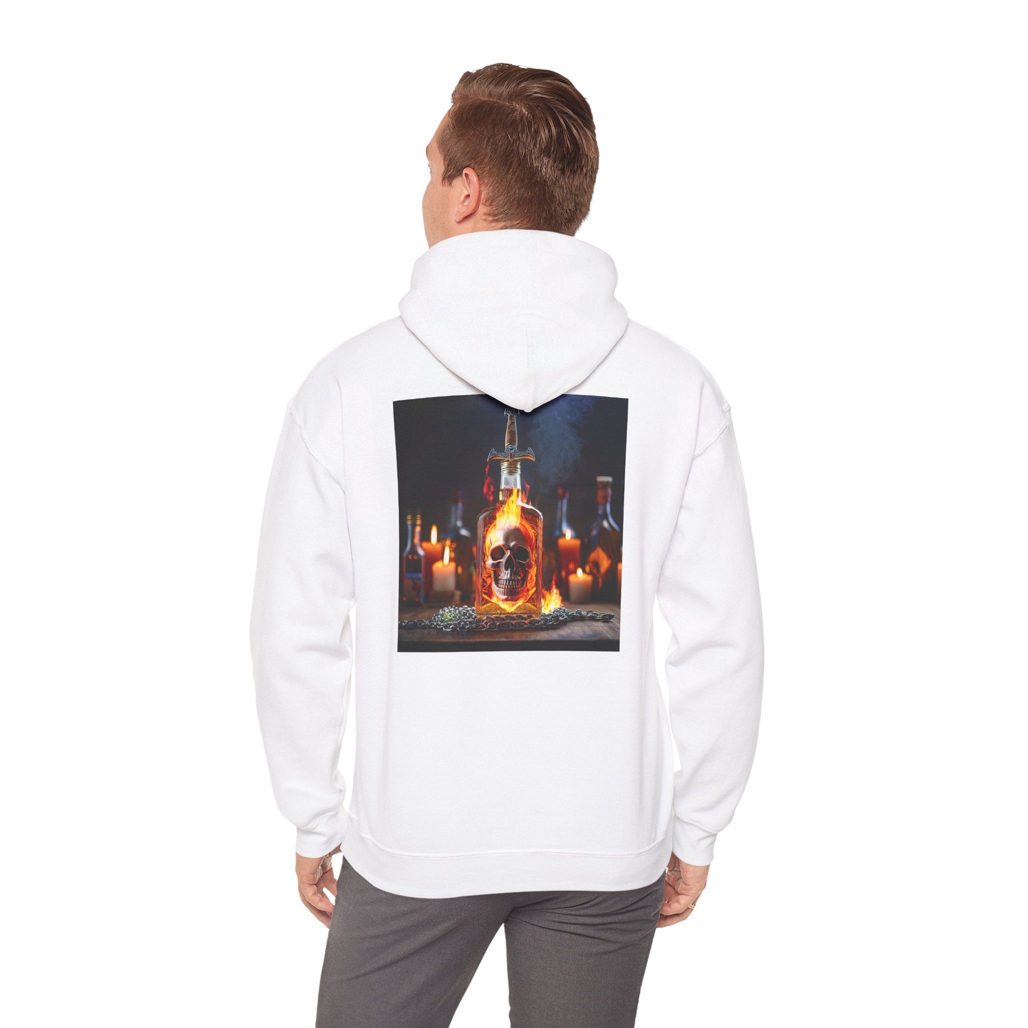 Casual look wearing the Skull Potion Bottle Hoodie - Witchy Gothic Spellcraft Sweatshirt during a chilly evening.