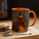 Fiery Goddess Accent Coffee Mug on a table during a quiet moment of reflection.