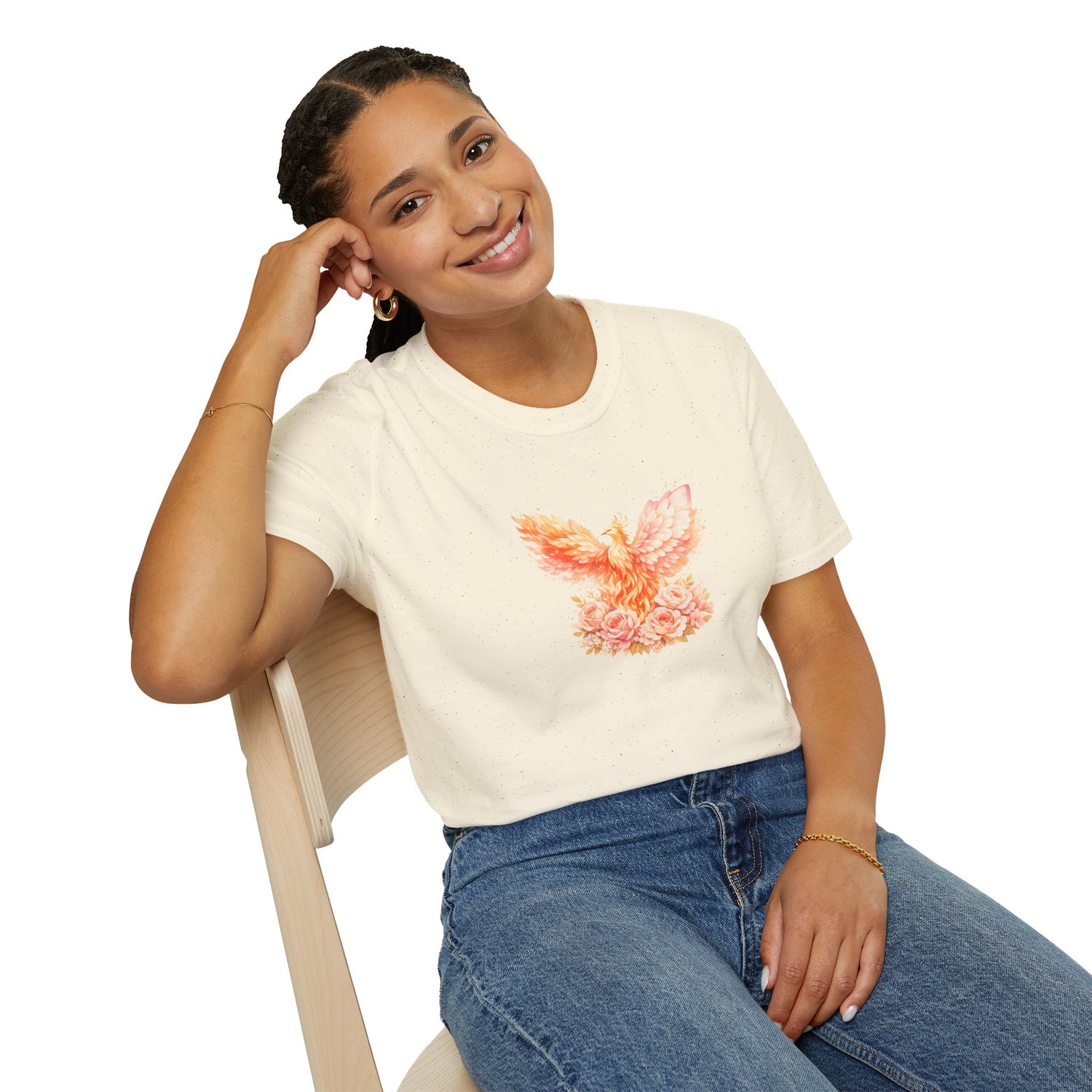 Phoenix Floral Graphic T Shirt Watercolor Rising Bird Tee