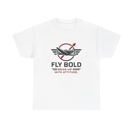 Front view of Fly Bold Graphic Tee with cool prop plane graphic, great for casual outings.