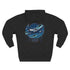 Aviator Three-Panel Hoodie displayed hanging, emphasizing the quality of the fabric and stitching.