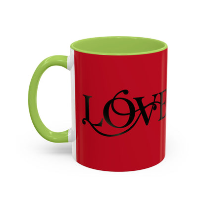 Love Script Accent Coffee Mug — Red &amp; Black Romantic Ceramic Coffee Cup (11oz)