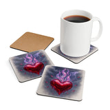 High-gloss MDF Flaming Heart Cork Coaster Set with fade-resistant colors, perfect for adding dramatic flair to your home.