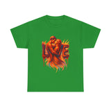 Back view of the Love Flames Graphic Tee — Fiery Embrace Romantic Couple T-Shirt emphasizing the clean, smooth cut.