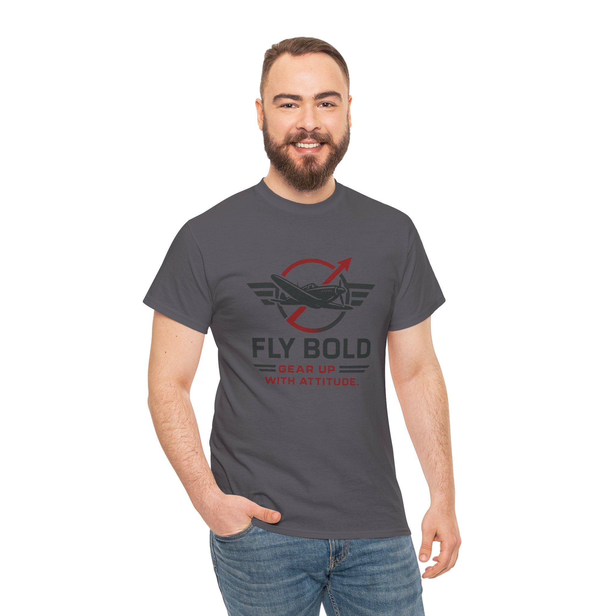 Stylish presentation of the Fly Bold Graphic Tee, great for gifting to aviation fans.