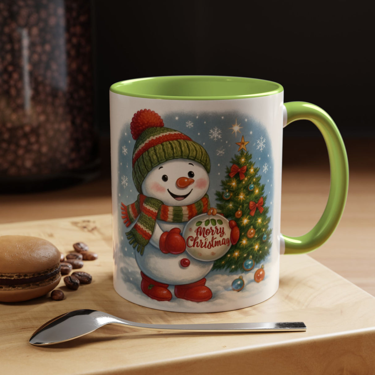 Joyful holiday gatherings enhanced by the appearances of the Christmas Snowman Coffee Mug filled with joy.