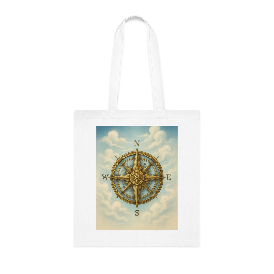 Close-up of the Vintage Compass Cotton Tote Bag showcasing its vibrant print and sturdy handles.