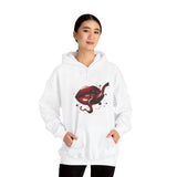 Close-up of the Lip Bite Hoodie showcasing the detailed lip-and-tongue graphic on a cozy pullover.