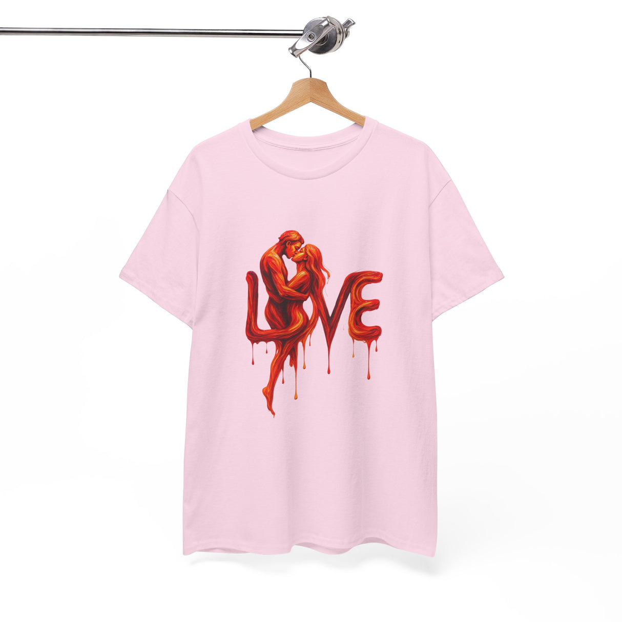 Close-up detail of Love Silhouette T-Shirt - Romantic Dripping Heart Design fabric and print quality.