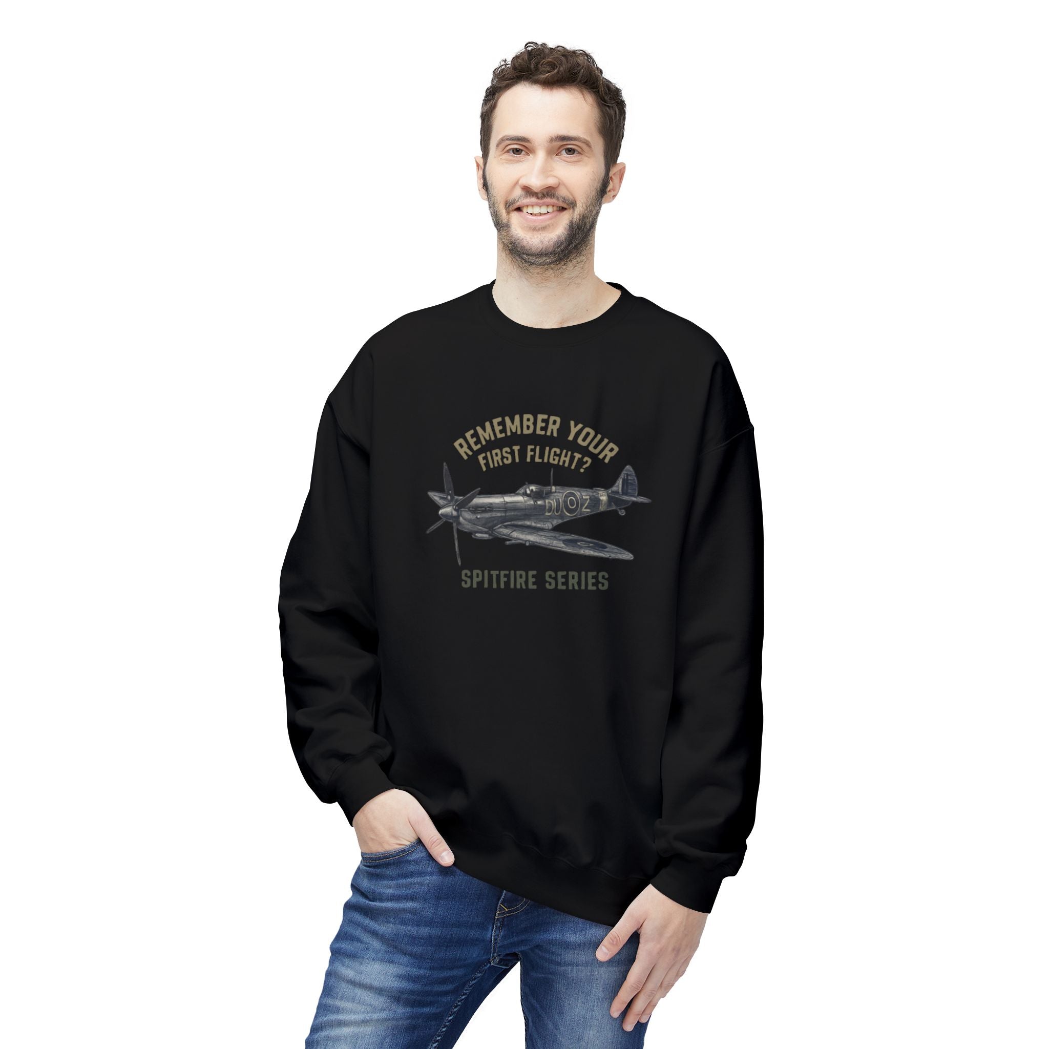 Spitfire Series Sweatshirt – "Remember Your First Flight" Vintage Plane Crewneck US