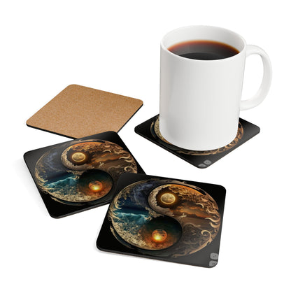 Stylish and artistic Yin Yang Corkwood Coaster Set ideal for summer barbecues and cozy gatherings.