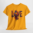 Love Unisex Heavy Cotton Tee styled with a denim jacket, ideal for everyday wear.