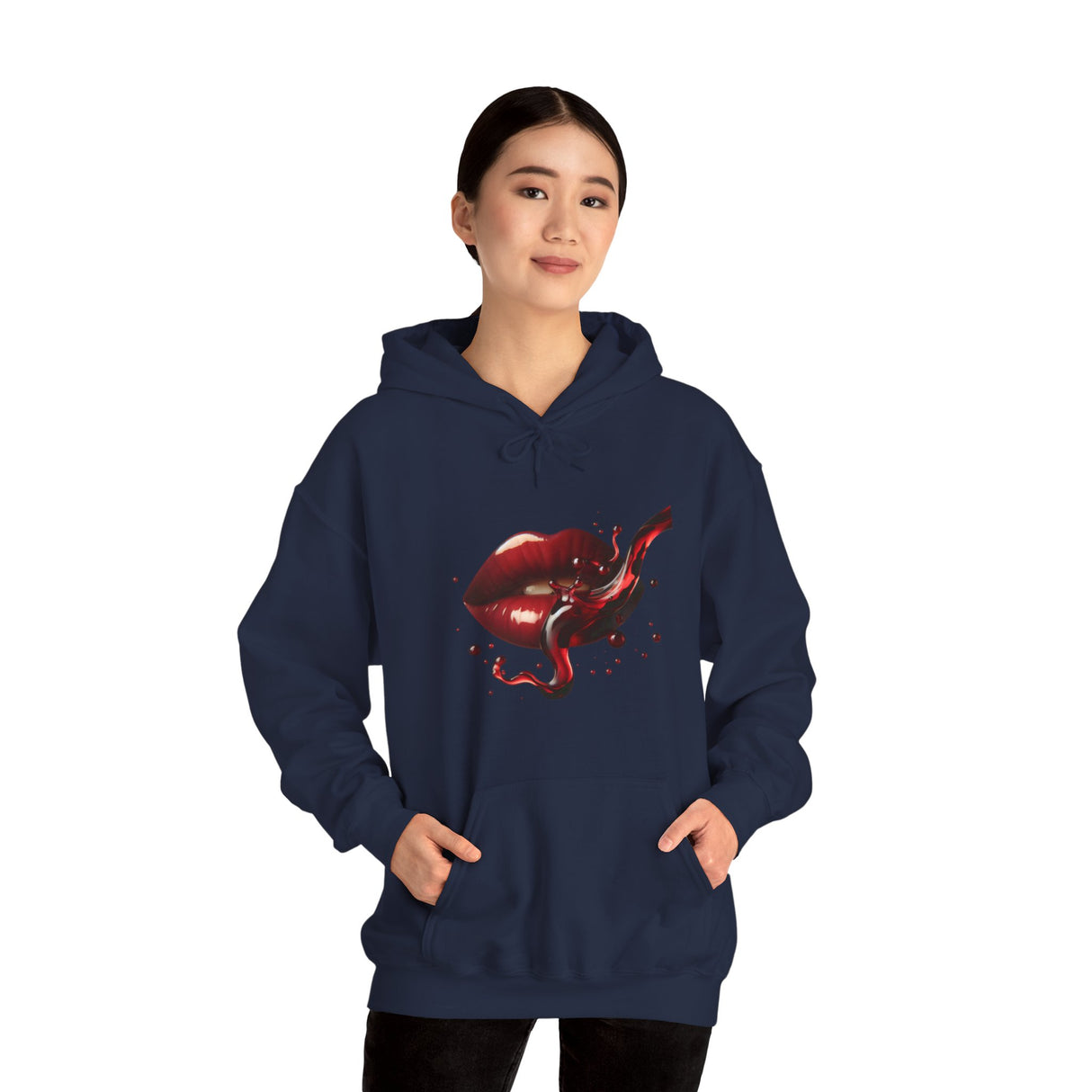 Lip Bite Hoodie in Gothic Red with a striking graphic of red lips, perfect for edgy fashion lovers.