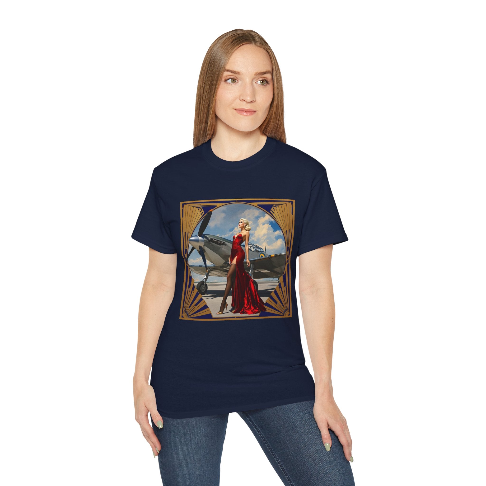 Vintage Glamour Aviation Tee, Retro Shirt, Unisex Graphic T-Shirt, Gift for Aviation Lovers, Art Deco Style Apparel