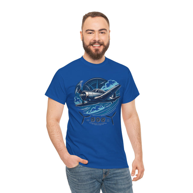 Vintage Airplane Graphic Tee – Retro Pilot Plane T-Shirt on a white background with a vibrant prop plane design.