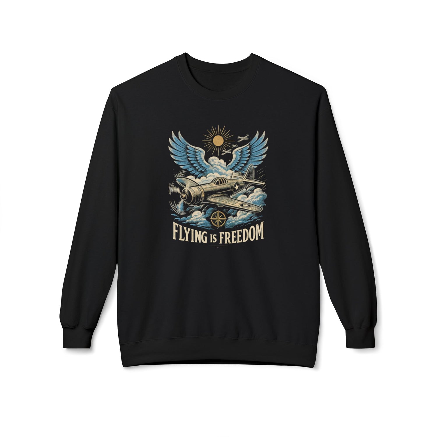 Flying Is Freedom Sweatshirt — Retro Winged Plane Vintage Crewneck US