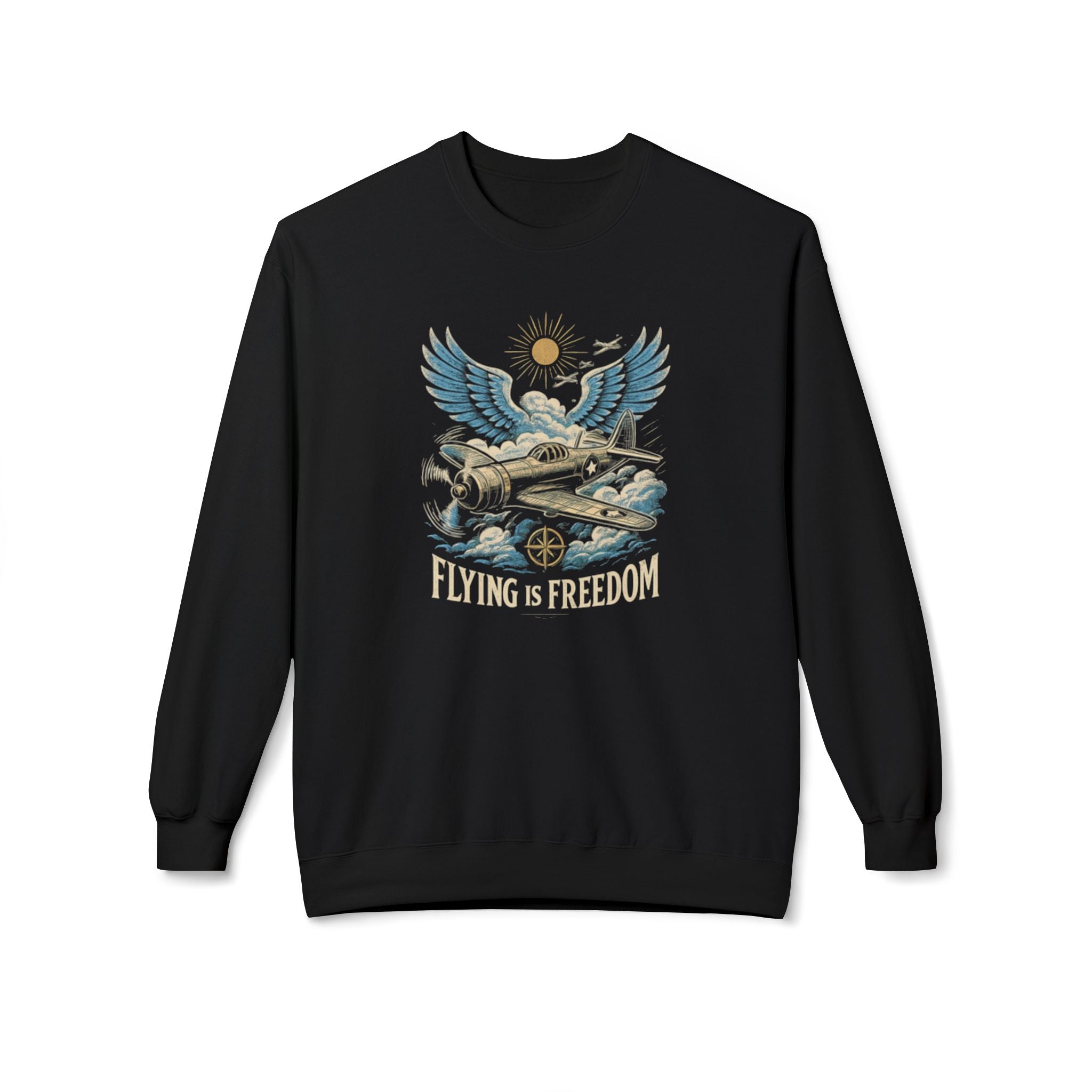 Flying Is Freedom Sweatshirt — Retro Winged Plane Vintage Crewneck US