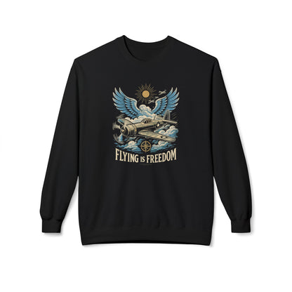 Flying Is Freedom Sweatshirt — Retro Winged Plane Vintage Crewneck US