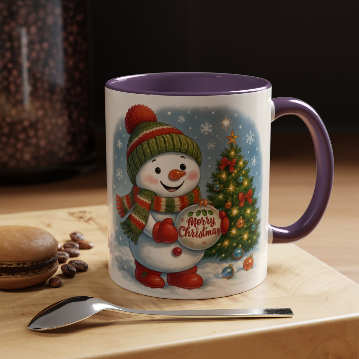 Christmas Snowman Coffee Mug filled with holiday beverages, perfect for making cheerful memories.
