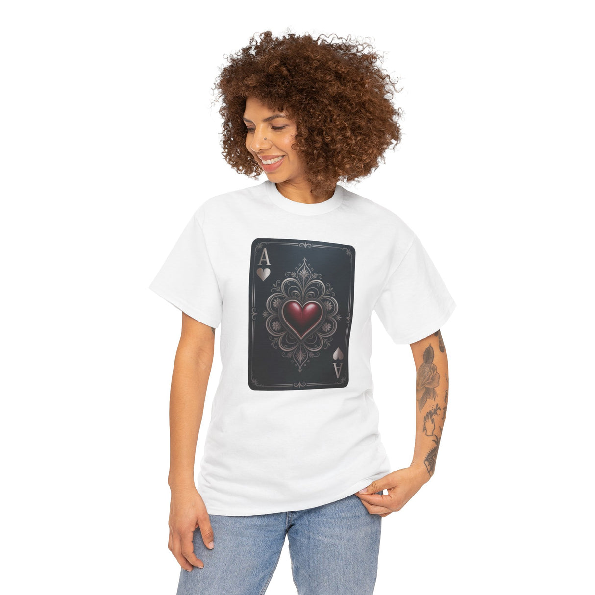 Heavy Cotton Tee — Ace of Hearts, Classic Comfort T-Shirt with emphasis on shoulder twill construction for durability.