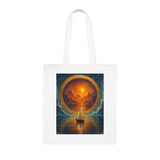 Sailboat Sunset Tote Bag – A view of the tote hanging stylishly, depicting the artistic ocean sunset canvas design.