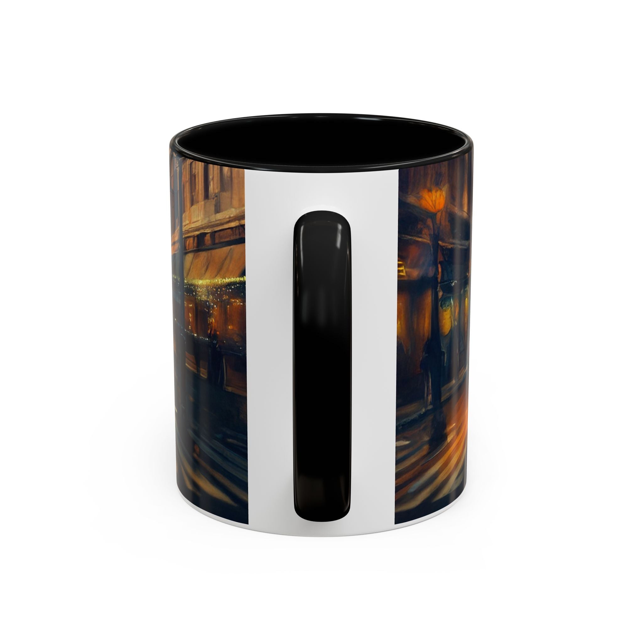 Stylish display of Vintage-Inspired Cityscape Accent Coffee Mug - 11oz &amp; 15oz against a bright background.