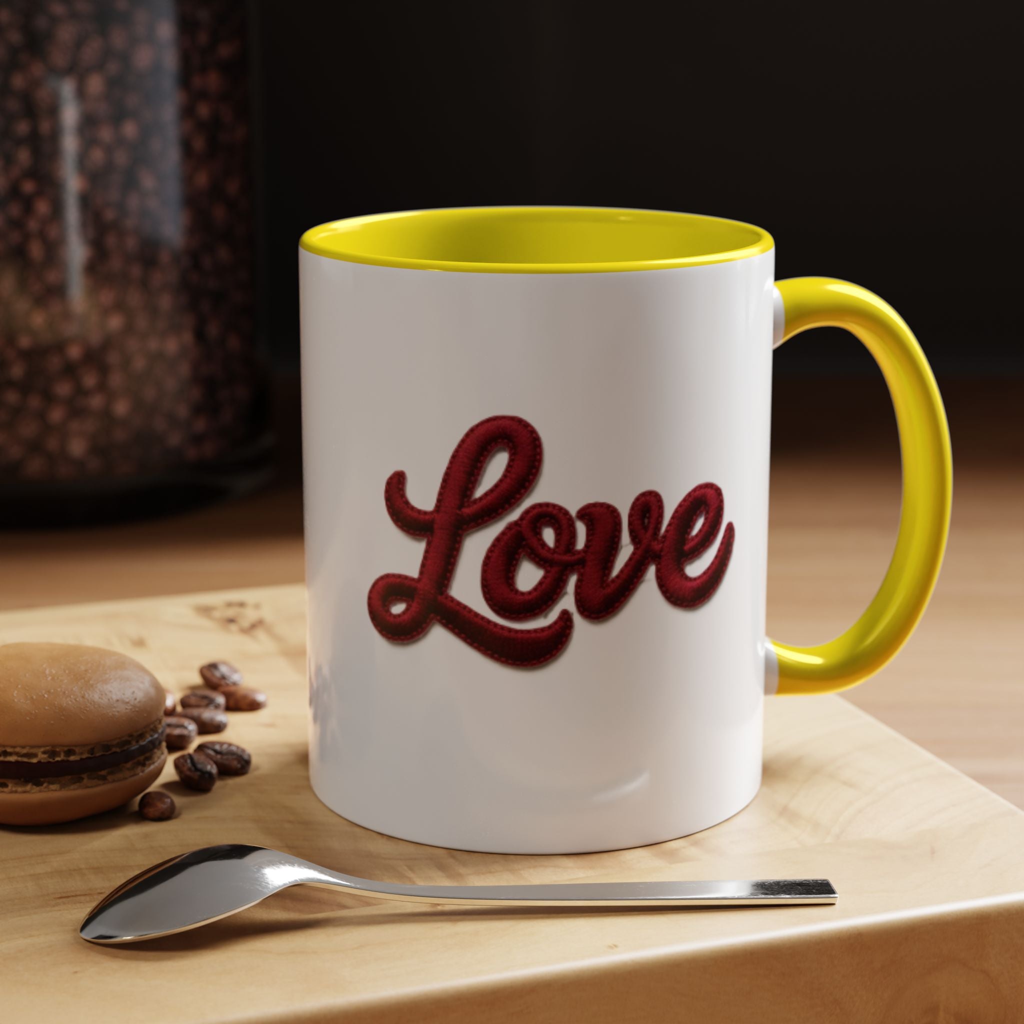 Love Accent Coffee Mug — Red Script Love Design (11oz)