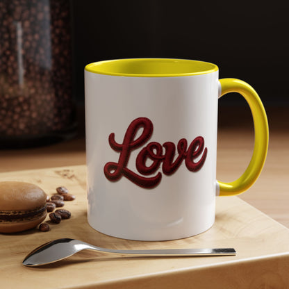 Love Accent Coffee Mug — Red Script Love Design (11oz)