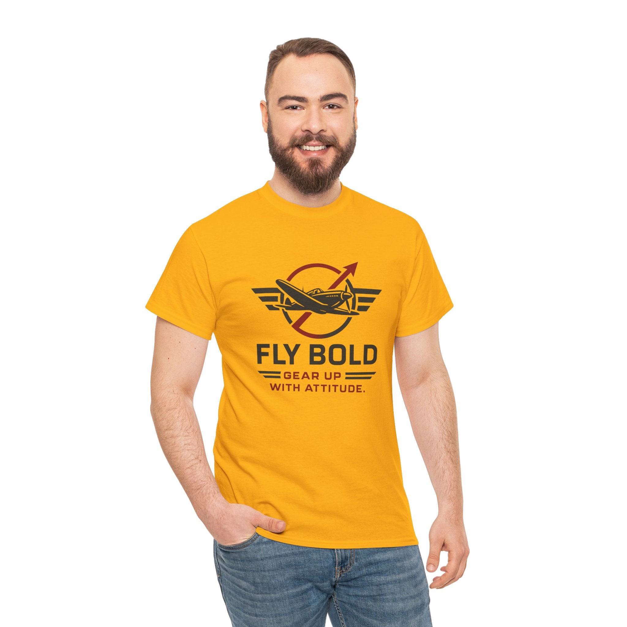 Fly Bold Graphic Tee laid flat, highlighting its durable construction and design.
