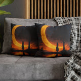 Crescent Moon Silhouette Decorative Pillow displayed in a cozy reading nook, enhancing the ambiance with its dreamy nightscape design for a relaxing vibe.