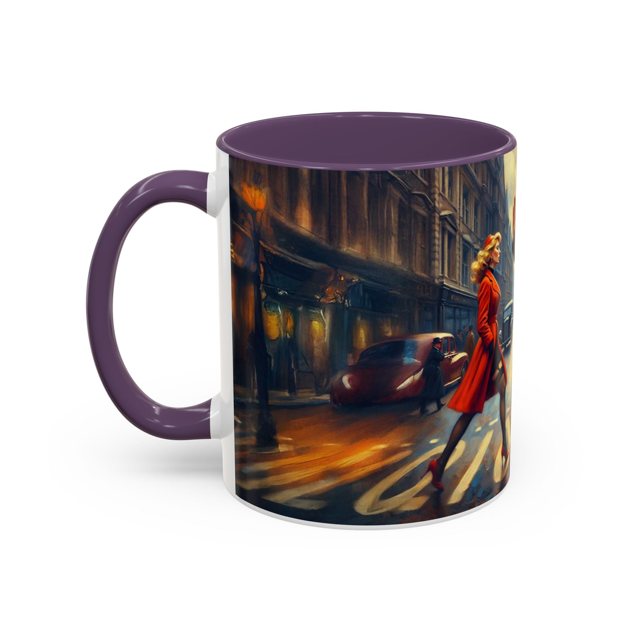 Vintage-Inspired Cityscape Accent Coffee Mug - 11oz &amp; 15oz, showcasing bold designs in rich colors.