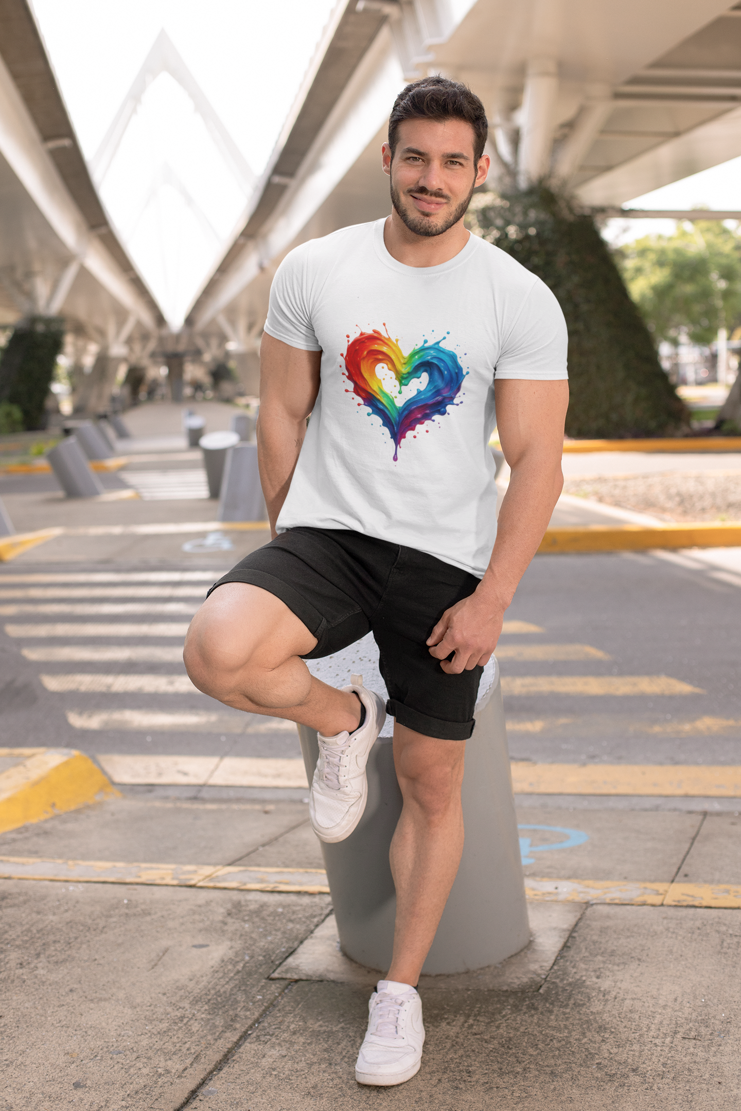 Rainbow Heart Short Sleeve Tee, T-Shirt for Him, Pride Shirt, Love Tee, Colorful Heart Design