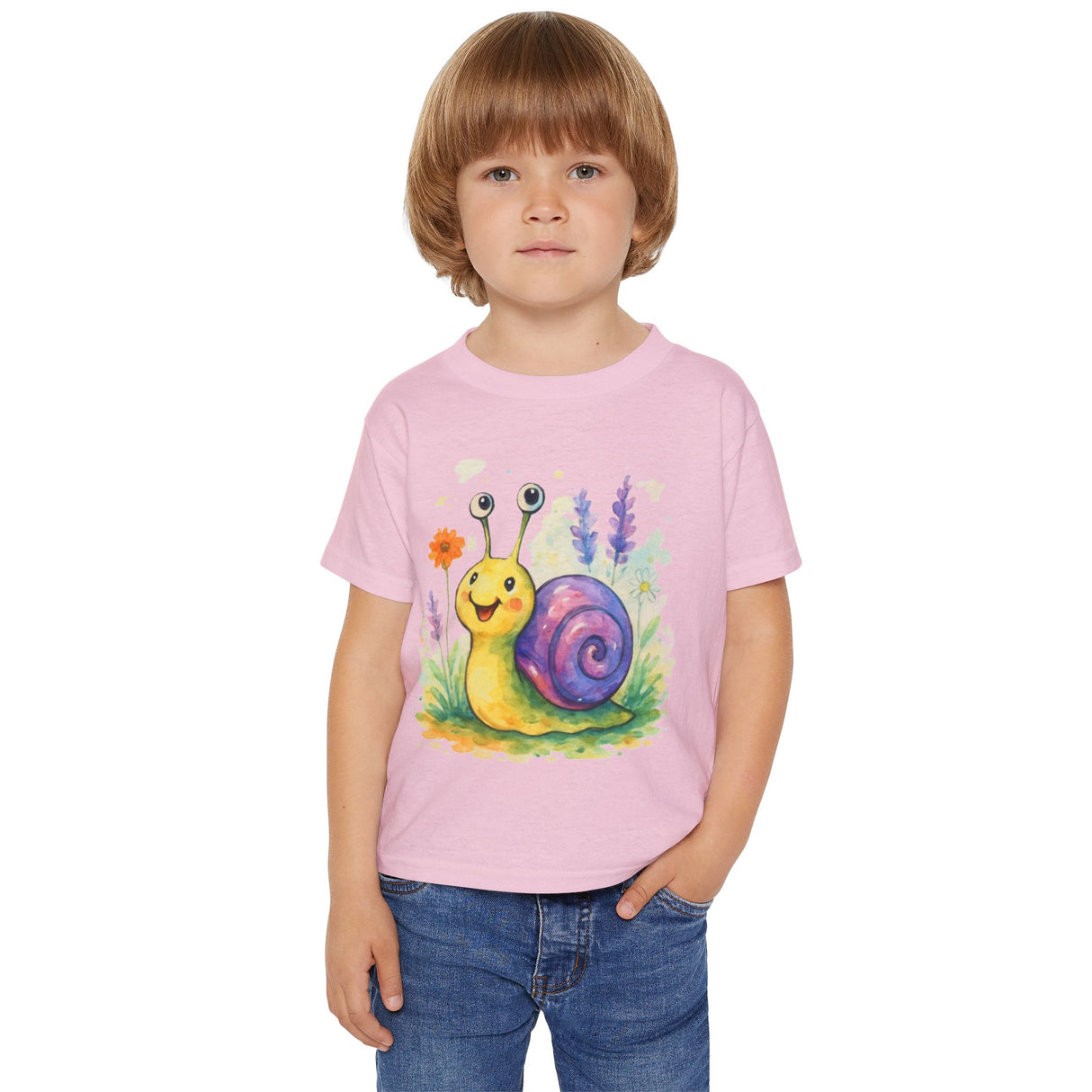 Cute Snail Toddler T-Shirt - Fun and Colorful Jersey Tee for Kids with an elastic ribbed collar.