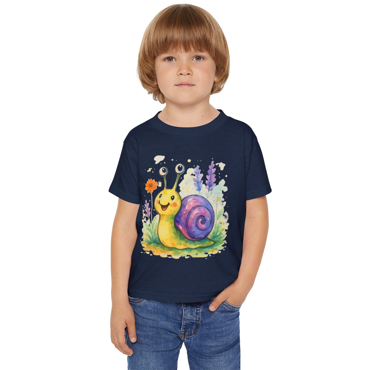Cute Snail Toddler T-Shirt - Fun and Colorful Jersey Tee for Kids in vibrant colors.