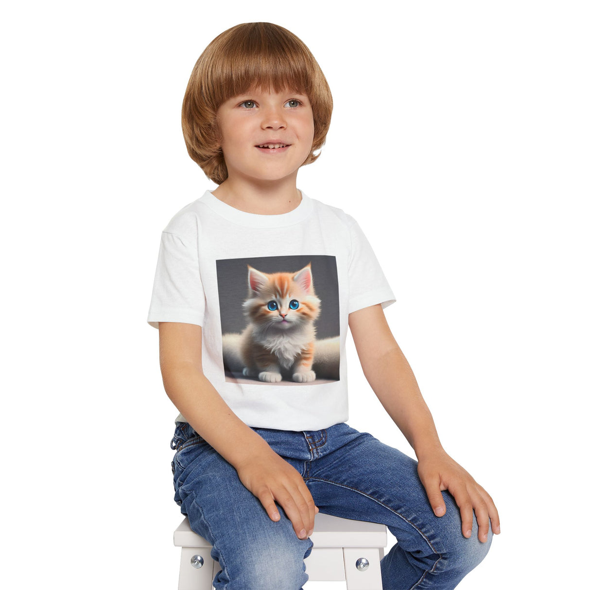 Full view of the Adorable Kitten Toddler Tee accompanied by a playful cat illustration, perfect for young animal lovers.
