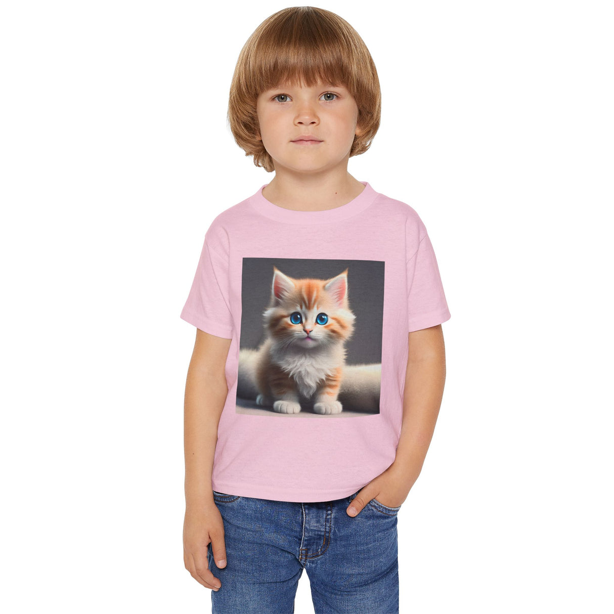 Adorable Kitten Toddler Tee displayed on a child, highlighting its comfortable fit and playful design.