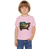 Whimsical Toddler Tee with Bottle Design showing a child happily wearing the tee during playtime.