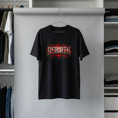 Red Flame Graphic T-Shirt  Distressed Vintage Fire Design Tee  on a vibrant black background.