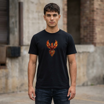 Phoenix Tribal Graphic T-Shirt Fiery Bird Design Tee &