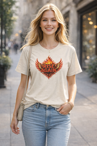 Rise Again Phoenix T-Shirt — Flaming Wings Motivational Tee