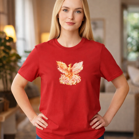 Phoenix Floral Graphic T Shirt Watercolor Rising Bird Tee