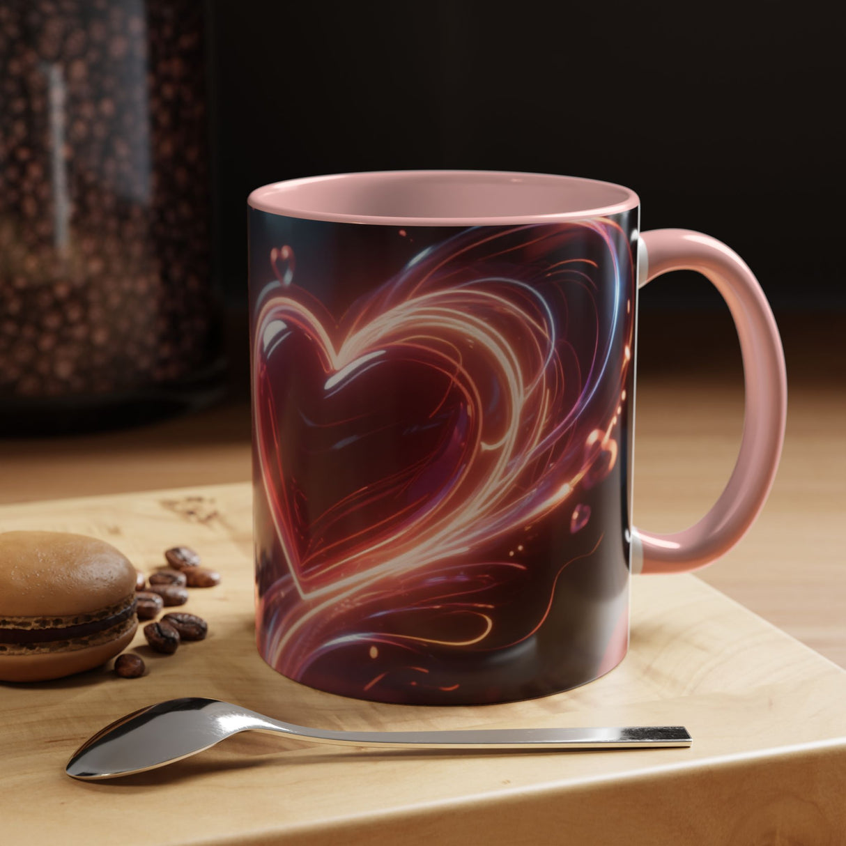 Neon Heart Accent Coffee Mug — Romantic Glow Cup for Valentine’s Day & Gifts US