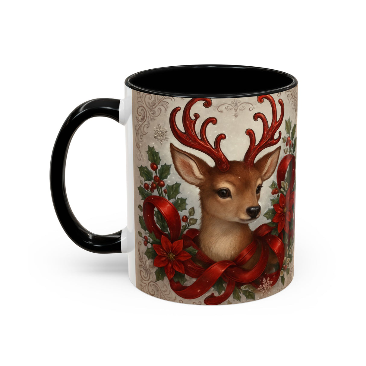 Colorful interior of the Christmas Reindeer Coffee Mug, offering a delightful contrast to the exterior design.
