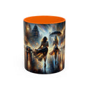 Elegant Nighttime Cityscape Coffee Mug being held, showcasing its ergonomic design for coffee lovers.