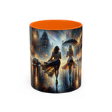 Elegant Nighttime Cityscape Coffee Mug being held, showcasing its ergonomic design for coffee lovers.