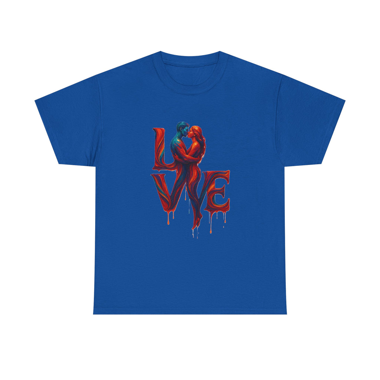 Back view of the LOVE Couple Silhouette T-Shirt — Romantic Dripping Love Design highlighting the shirt's smooth appearance.